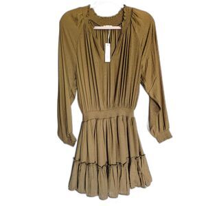 Gentle Fawn brown ruffle cinched waist flowy party dress tiered size s